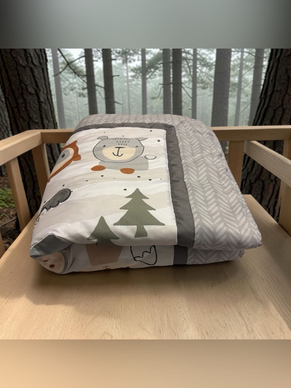 Peanut Shell Woodland Walk Animal Baby Crib Quilt Appliqué Fox Moose Owl Raccoon